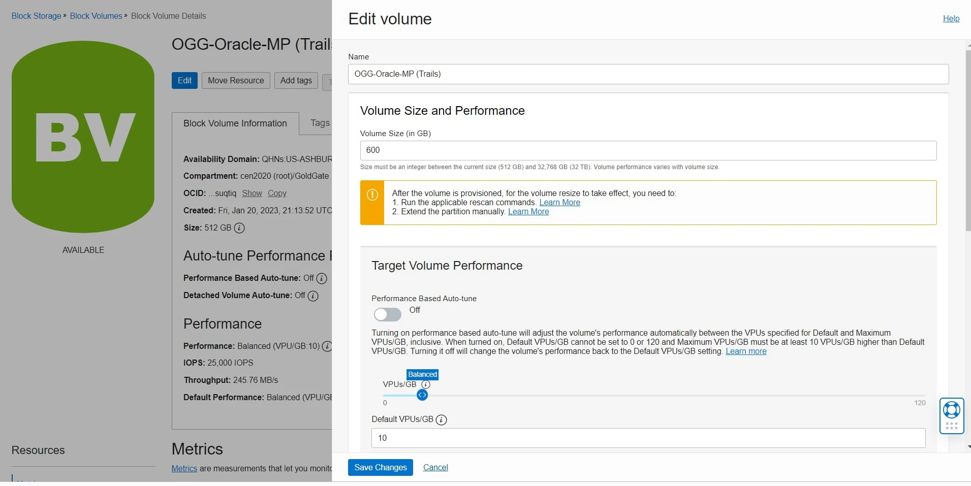 Increase Block Volume Size in OCI OracleGG